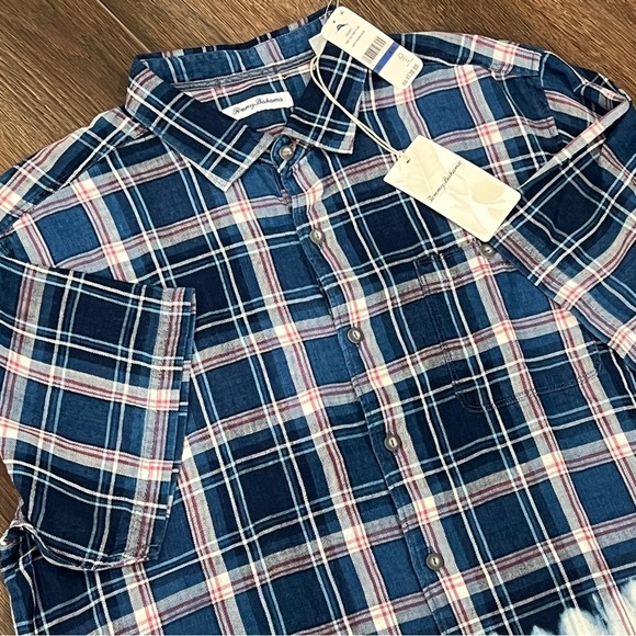 NEW Tommy Bahama Soul Cal Surf Plaid Shirt Men's Size XL Bering Blue Check - Picture 1 of 10